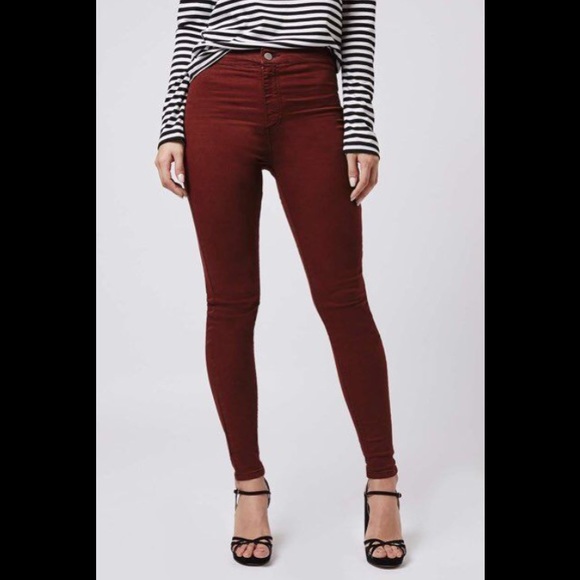 Topshop Burgundy Joni Jeans - Picture 1 of 3